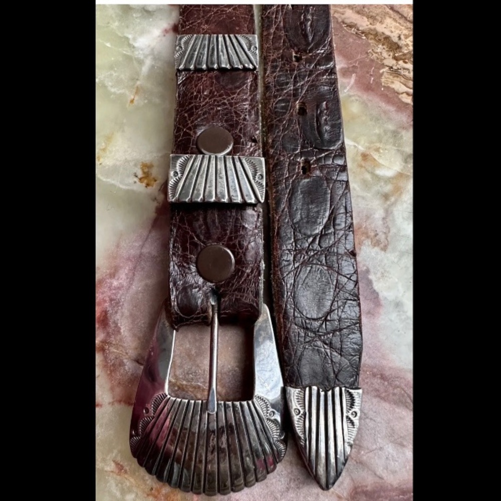 VINTAGE 1990s ANDERSON PARKETT NAVAJO RANGER SET STERLING SILVER BELT BUCKLE